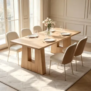 63 Inch Dining Table For 4-6, Modern Light Oak MDF Wood Kitchen Table, Mid Century Rectangular Dining Room Table With Leg Base