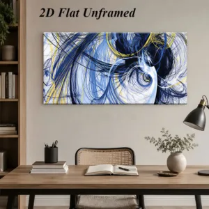 1 abstract line art frameless decorative painting, modern and simple living room, bedroom, study, blue, yellow, black and white