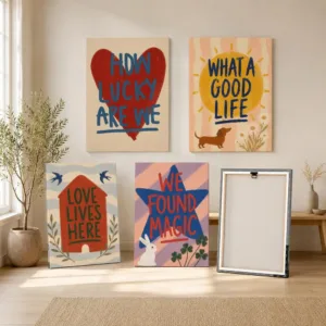 How Lucky Are We Framed Wall Painting Ready to Hang Framed Canvas Wall Art Set of 3 Poster for Living Room Bedroom Home Decor