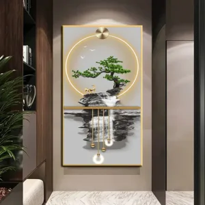 No Framed Modern Abstract Minimalist Canvas Art Posters, Zen Garden with Potted Tree and Waterfall Design for Living Room, Bedro