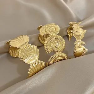 Fashion Gold Color Stainless Steel Open Bracelet for Women Exaggerated Fish Conch Shell Chunky Bangle Bracelets Beach Jewelry