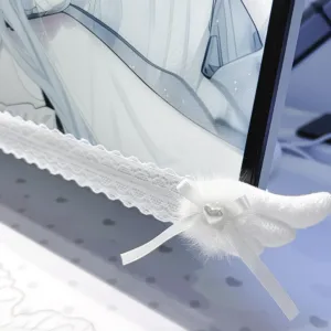 New Screen Decor White Lace Monitor Trim with Plush Angel Wings Sweet Aesthetic Computer Decor for Home Office Gaming Desk Setup