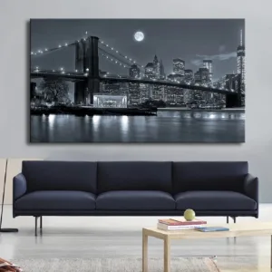 Black and White New York Manhattan Bridge Landscape Poster Brooklyn Bridge Night Canvas Painting Living Room Wall Home Decor