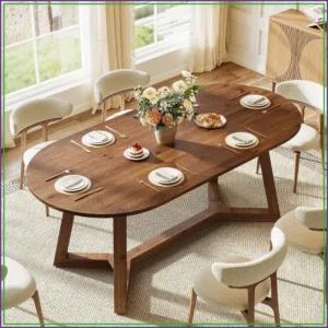 63" Solid Wood Oval Dining Table for 4-6 People, Farmhouse Kitchen Table, Rustic Base