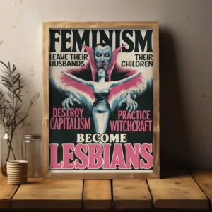 Retro Feminist Comic-Style Canvas Poster - "LESbianism Vs. Witchcraft" Wall Art Decor for Bedroom,Living Room,Office, Cafe, Bar