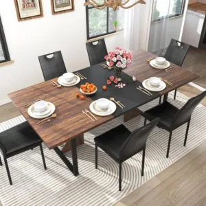 7PCS Dining Table Set with 6 Chairs for 4 5 6 People, 71" Large Wooden Kitchen Table Sets with 6 Upholstered, Customized