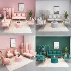 Pink Velvet Sofa Set Modern Minimalist Loveseat and Armchair for Beauty Salon Studio Living Room Furniture