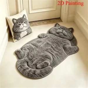 Cute Cartoon Lazy Cat-shaped Rug Fun Creative Home Decor for Bedroom Beside Floor Mat Entrance Bathroom Washable Soft Carpet
