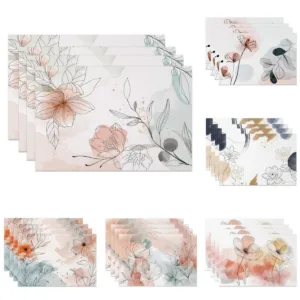 Watercolor Floral Placemats Bohemian Hand Painted Style Soft Pastel Flower Artistic Table Mats for Dining Kitchen Decor Washable