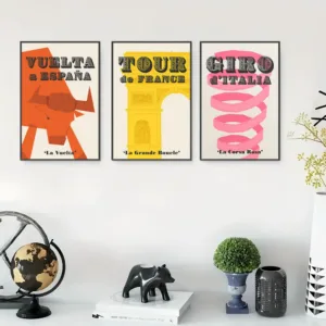 3pcs Unframed Cycling Races Wall Art, Giro d'Italia Canvas Print Wall Art Decor, Retro Poster Design Poster, Tour de France Artw