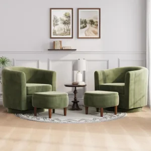 360° Swivel Accent Chair with Storage Ottoman Set of 2 | Small Modern Velvet Barrel Chair, Upholstered Armchair, Customized