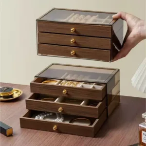 New Multi-layer Wooden Jewelry Box Transparent Window Rings Necklace Jewelry Storage Case Organizer Bracelet Earrings