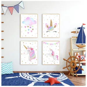 Rainbow Unicorn Wall Art Prints Baby Nursery Poster Cute Canvas Painting Nordic Decoration Picture Children Kids Bedroom Decor