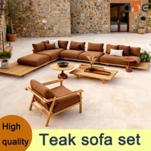 Weather Luxury Teak Frame PE Rattan Waterproof Sofa Set Outdoor Furniture Perfect For Garden Patio Poolside Beach Hotel