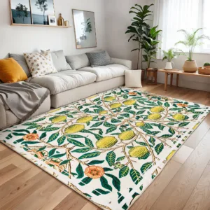 Retro Botanical Area Rug: Floral & Leaf Print for Living Room Bedroom Easy Care