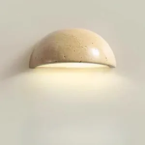 Wall Light Retro Wabi Sabi Style Yellow Travertine Bedside Lamp Nordic Semi Circle Living Room Hallway Background Wall Lamp