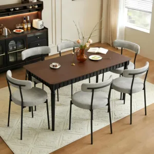Boucle Dining Chairs Set of 6, Round Kitchen Chairs with Curved Backrest and Metal Legs, Upholstered Modern Style,, Customized