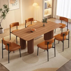 Dining Chairs Set of 6 Leather Upholstered Modern Mid Century Kitchen Dining Room Chairs with Metal Legs (Brown), Customized