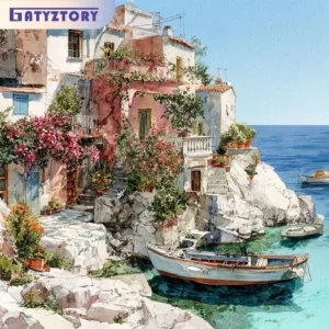 40x50cm Oil Painting By Number House Scenery Drawing On Canvas HandPainted Art Gift DIY Picture By Number Seascape Kits Home D