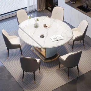 Light luxury rock slab dining table Modern simple variable round table Storage dining table Household small apartment