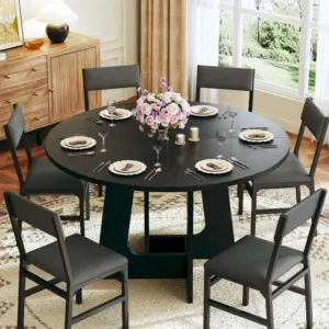 HUAHUU Round Dining Table Set Kitchen Table and Chairs Round Dining Room Table Set with Chairs Space Saving Dining
