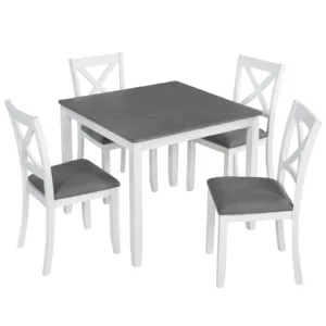 *5-Piece Dining Table Set with 4 Chairs Modern Wood Grey & White Two-Tone 4-Person Capacity Small Kitchen/Dining Room Use