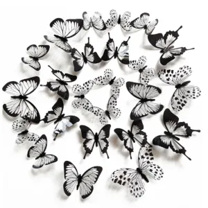 12/24pcs Black White 3D Butterfly Wall Stickers Wedding Decoration Bedroom Living Room Home Decor Butterflies Decals Decals