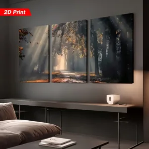 2DFlat Painting，[2D/Flatbed Printing] 3Set of Framed Oil Paintings and Posters，Ready to Hang and Use，Modern natural forest light