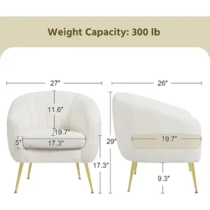 Modern Cozy Vanity Chair with Gold Metal Legs, Boucle Fabric Armchair with Removable Seat
