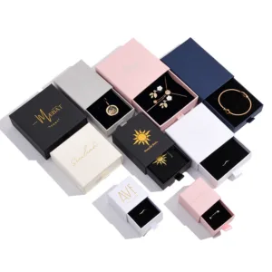 Wholesale 100pcs/lot Custom Jewelry Packaging Box with Logo Pink Cardboard Drawer Jewellery Box Earrings Ring Necklace Gift Box
