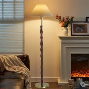 American Retro Iron Base LED Dimmable Floor Lamps Pleated Fabric Lampshade Living Room Bedroom Study Restaurant Standing Lights