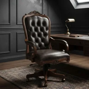 Retro Swivel Office Chair Lift Adjustable Armchair for Home Study Room Modern Leather Soft Cushion Comfortable Seating Furniture