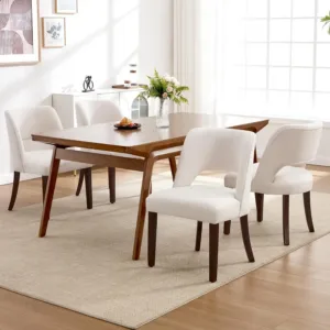 Dining Chairs Set of 4,Modern Dining Room Chairs with Thick Cushions,Upholstered Linen Fabric Kitchen Chairs