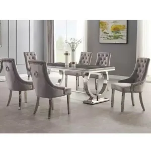 &Classic Luxury Home Metal Dining Table Set 6 Seater Chairs Furniture Villa Modern Marble Slate Dining Room Dining Table
