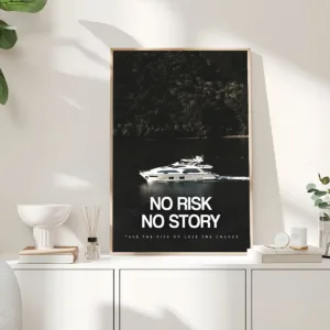 1pc Unframed Canvas Poster - Modern Art "No Risk No Story" Motivational Wall Decor with Luxury Yacht & Nature Scene, High-Qualit