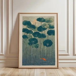 Japanese Lotus Art Print, Minimalist Zen Wall Art, Vintage Botanical Poster, Asian Inspired Home Decor, Serene Nature Illustr