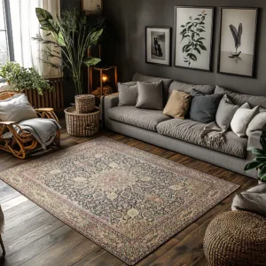 Vintage Bohemian Floral Area Rug for Living Room Decor Cream Brown Color Persian Style Carpet with Soft Pile (8x10 Feet)