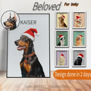 Dewprint Custom Pet Christmas Portrait Oil Painting Poster Personalized from Photo Holiday Wall Art Dog Lover Gift Home Decor