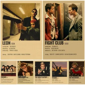 Classic Movie TV Collection Retro Posters Leon Titanic Fight Club Nostalgia Prints Poster Home Room Cafe Decor Art Wall Canvas P