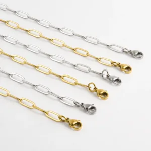 1/5/10pcs Stainless Steel Paper Clip Link Chain Necklace Jewelry 5cm Extension Choker On The Neck Necklaces For Women Men Collar