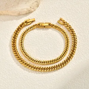 Vnox Women's Stainless Steel Cuban Link Bracelet, Gold Plated Simple Chain Wrist Bracelets for Women Gift Jewelry