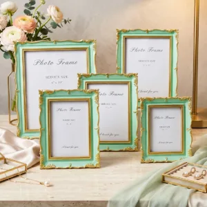 1PC, French Mint Green Gilded Relief Picture Frame, with Light Green Gold Edges, Dual Use as a Hanging or Display Frame