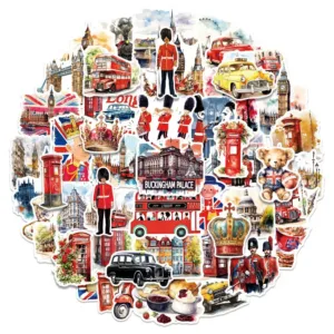 10/50Pcs Watercolor British London Stickers Personalized Decoration Guitar Laptop Phone Case Suitcase DIY Waterproof Stickers