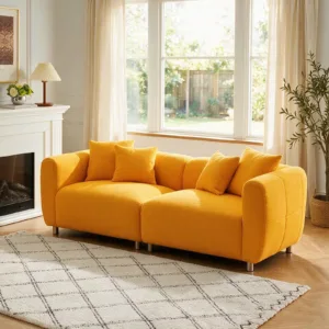 Modern Wave Pattern Sofa Double-Person Modular Armchair Equipped With 4 Cushions Plush Upholstered Sofa Suitable for Small-Sized Living Rooms Bedrooms