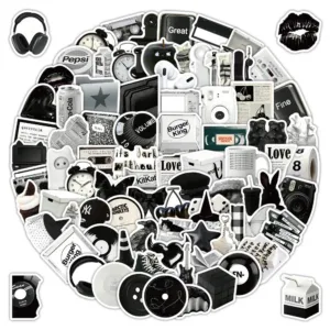 103Pcs Black And White Aesthetic Stickers For Room Decor & Scrapbooking Golden Memory Stickers Store