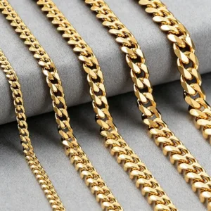 HNSP 3/5/7/9/12MM Stainless Steel Cuban Link Gold Chain Necklace For Men Jewelry Waterproof Accessory Gift