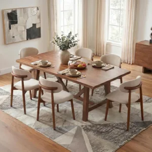 Mid Century Modern Dining Chairs Set of 6, Farmhouse Wooden Velvet Fabric Upholstered Kitchen Chairs with Curve Back,, Custom