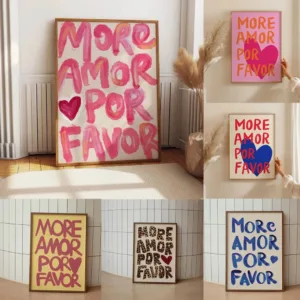 1pc Frameless More Amor Por Favorite Love Quote Wall Art Canvas Painting Eclecticism Pink Blue Poster Printing Modern Home Decor