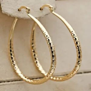 Rhombus Pattern Golden Hoop Earrings Retro Bohemian Style Copper 14K Golden Plated Jewelry Trendy Female Gift