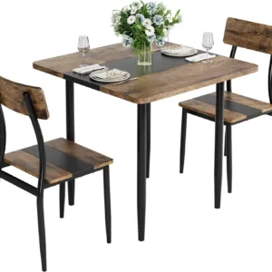 3 Piece Dining Table Set For 2 With Chairs, Kitchen Table Set With Metal Frame Two Tone Splicing Desktop Design, Space Saving For Apartment Kitchen Dining Room